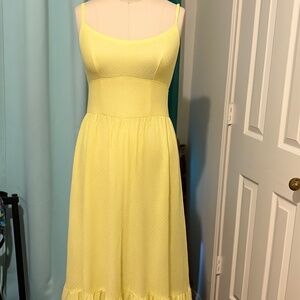True Vintage 1950s Yellow Cotton Voile Dress – Flocked Dotted Swiss – Size M